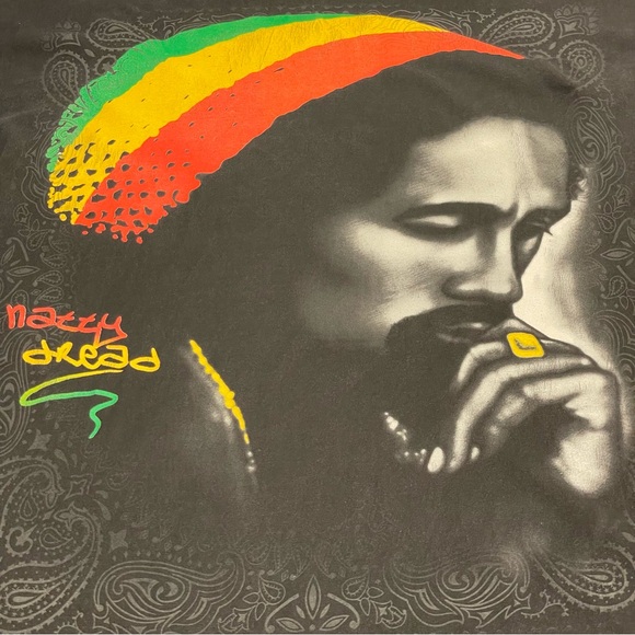 Vintage Reggae Rasta Bob Marley Natty Dread T-Shirt 2XL Black Hoss T USA Patina - Picture 2 of 12